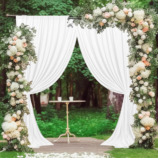 MEETSKY White Backdrop Curtain for Parties Wedding Decor- White Wedding Photography Rod Pocket Backdrop Drapes Panels Polyester Fabric Curtain for Birthday Holiday Party, 5ft x 7ft, 2 Panels
