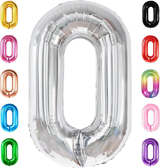 Giant, 40 Inch Silver Number 0 Balloon - Mylar 0 Number Balloon | Silver 0 Balloon for Balloons Party Decorations | 0 Number Balloon for Birthday Party, Anniversary Decorations