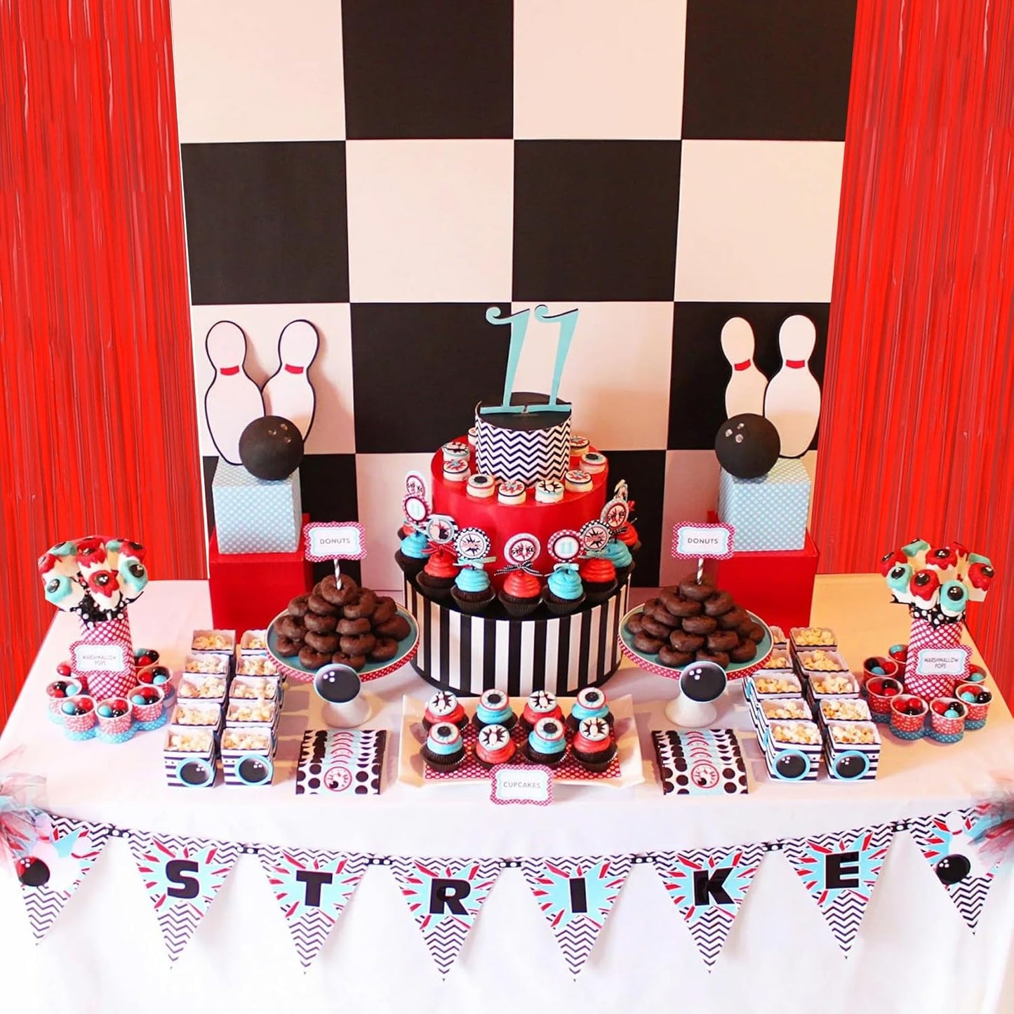 BEISHIDA 2Pcs Red Door Streamer Fluorescent Red Backdrop Blue Foil Fringe Curtains Tinsel for Birthday Baby Shower Halloween Backdrop Wedding Party Decoration (3.28 ft x 6.56 ft)