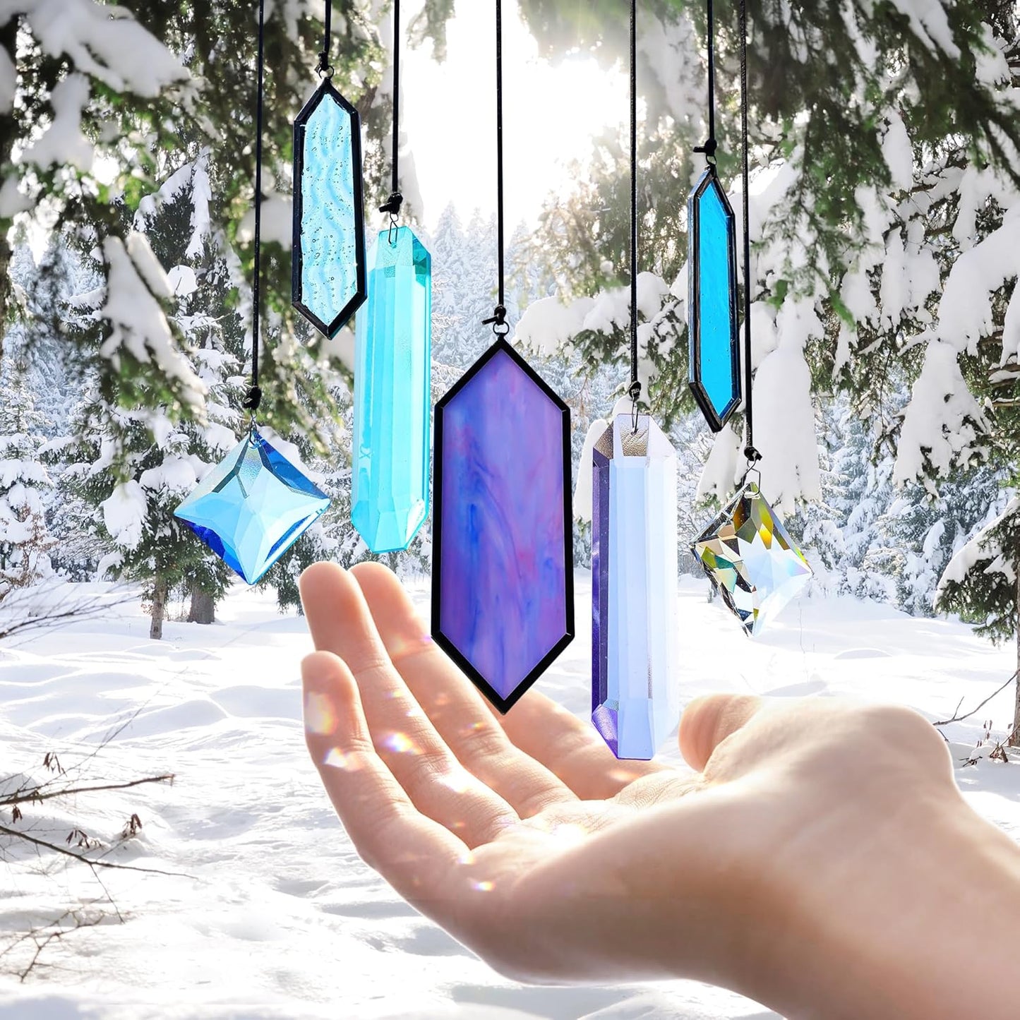 7 Pack Stained Glass Icicle Ornaments for Christmas Tree,Crystal Prism Hanging Suncatchers for Windows,Crystal Christmas Ornaments 2025 for Women