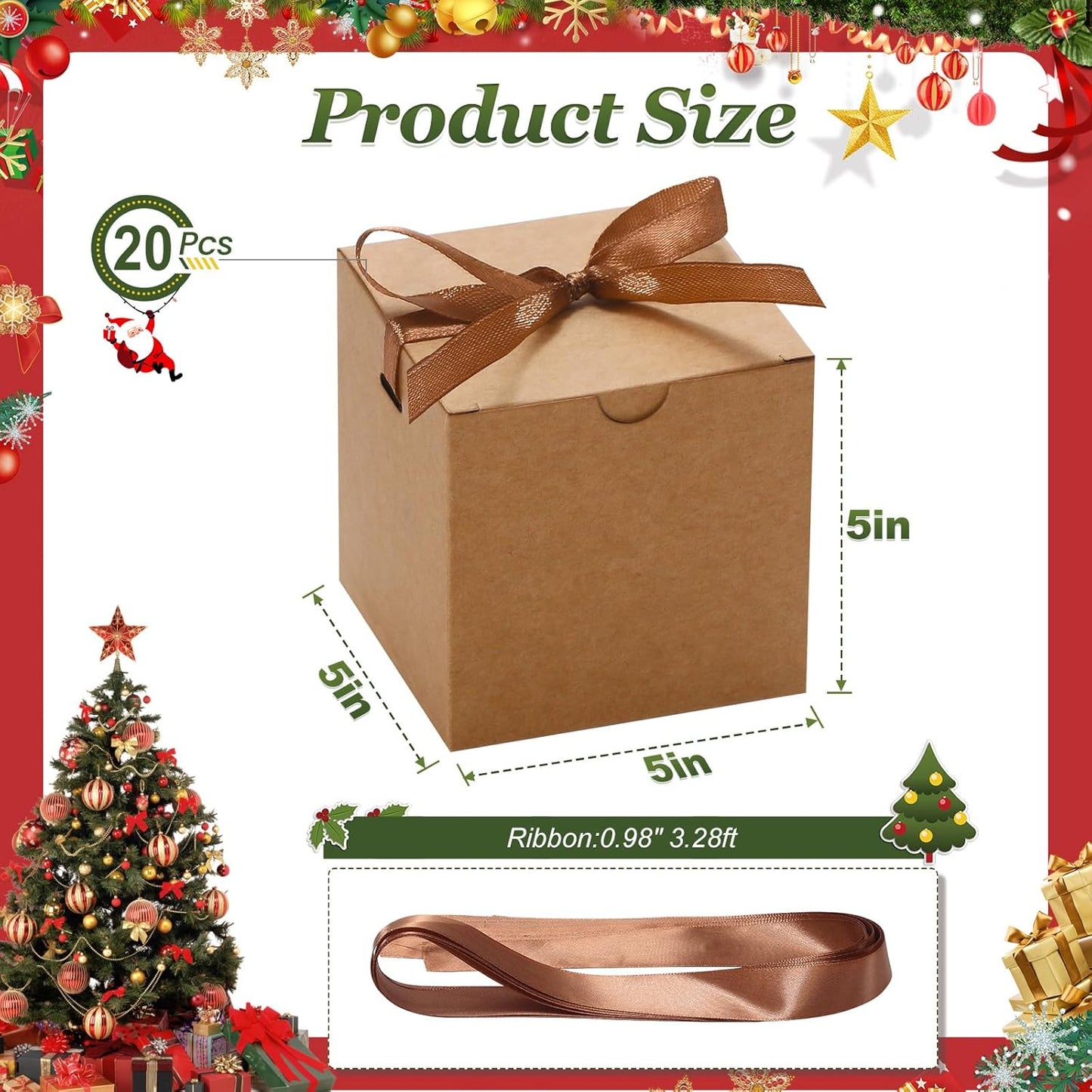 DOYIDE Small Gift Boxes, 20 Pack 5x5x5 Inch Brown Elegant Paper Boxes with Ribbons, Crafting, Christmas Gift Box Wedding Party Favor, Cupcake, Candy, Bridesmaids Proposal Box