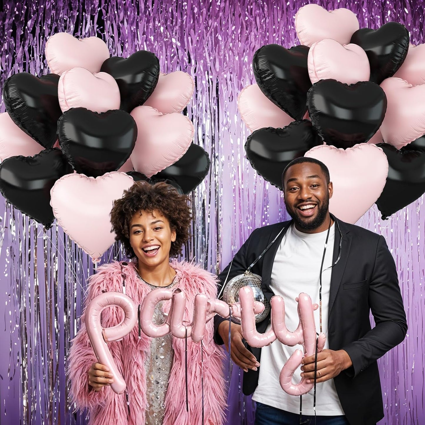 Black and Pink Heart Balloons,12Pcs 18Inch Baby Pink Black Heart Shaped Foil Helium Balloons for Baby Shower Birthday Anniversary Wedding Engagement Party Decorations