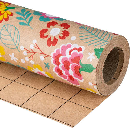 RUSPEPA Kraft Wrapping Paper Roll - Mini Roll - Carnation Design Great for Mother's day, Birthday, Party, Anniversary - 17 Inches X 32.8 Feet