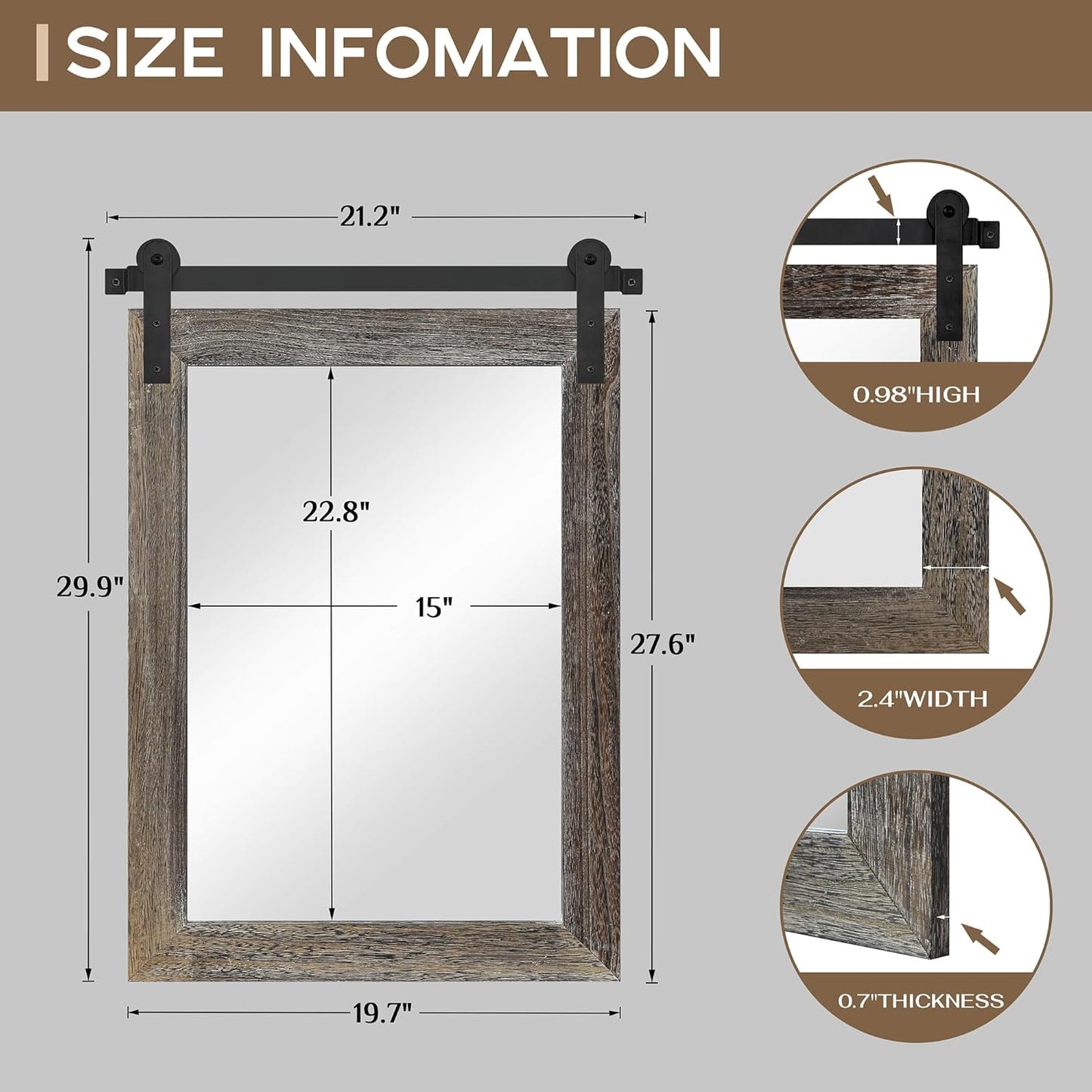 COGOOD Farmhouse Barn Door Mirror - 21" x 30" Rustic Wood Framed Wall Mirror for Bathroom, Living Room, Entryway Wall Decor (Speckled White)