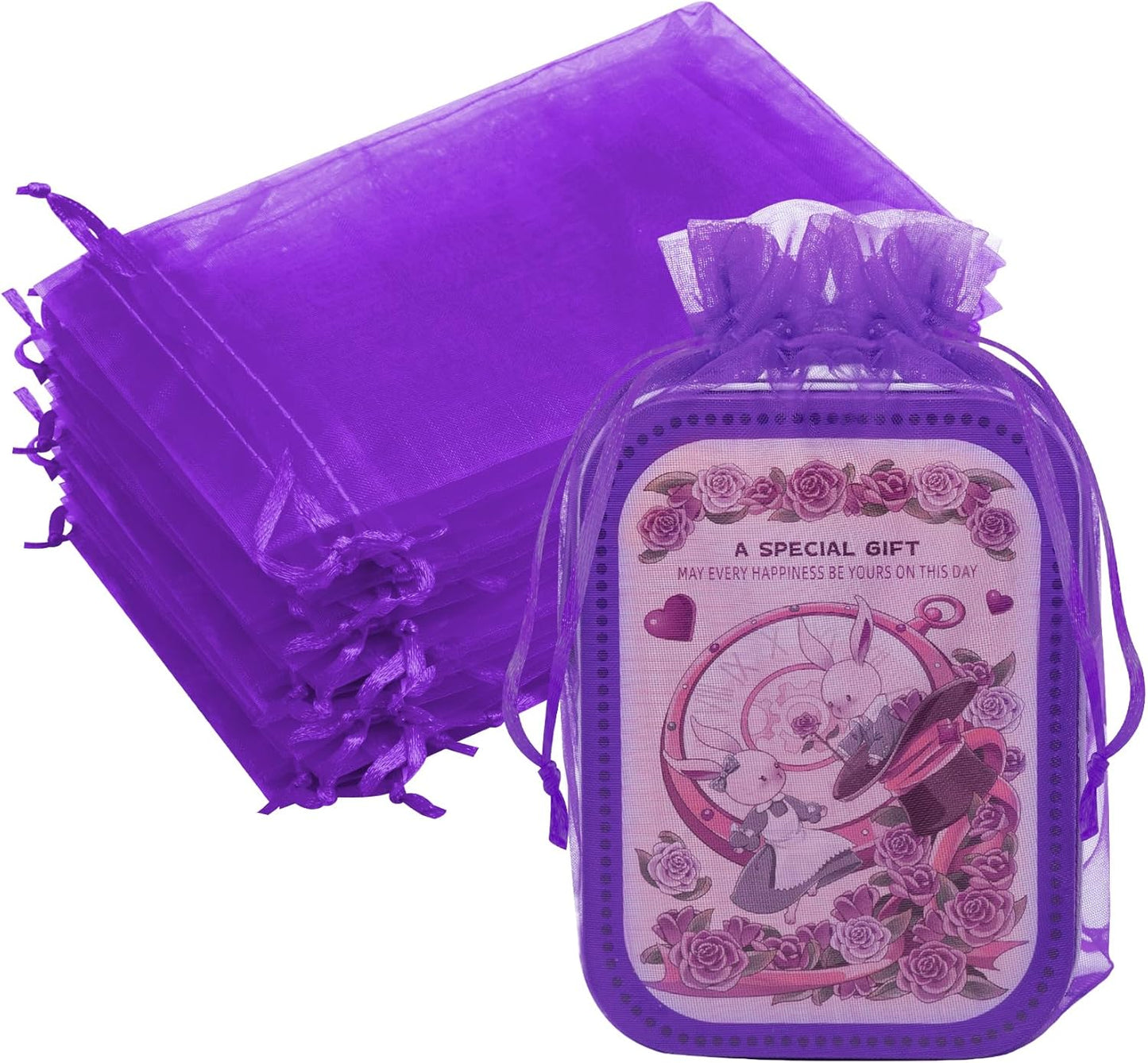 Organza Bags 6x9 Inch, 50 Pcs Premium Mesh Gift Mesh Bags Drawstring for Sachet Jewelry Party Favor (Purple)