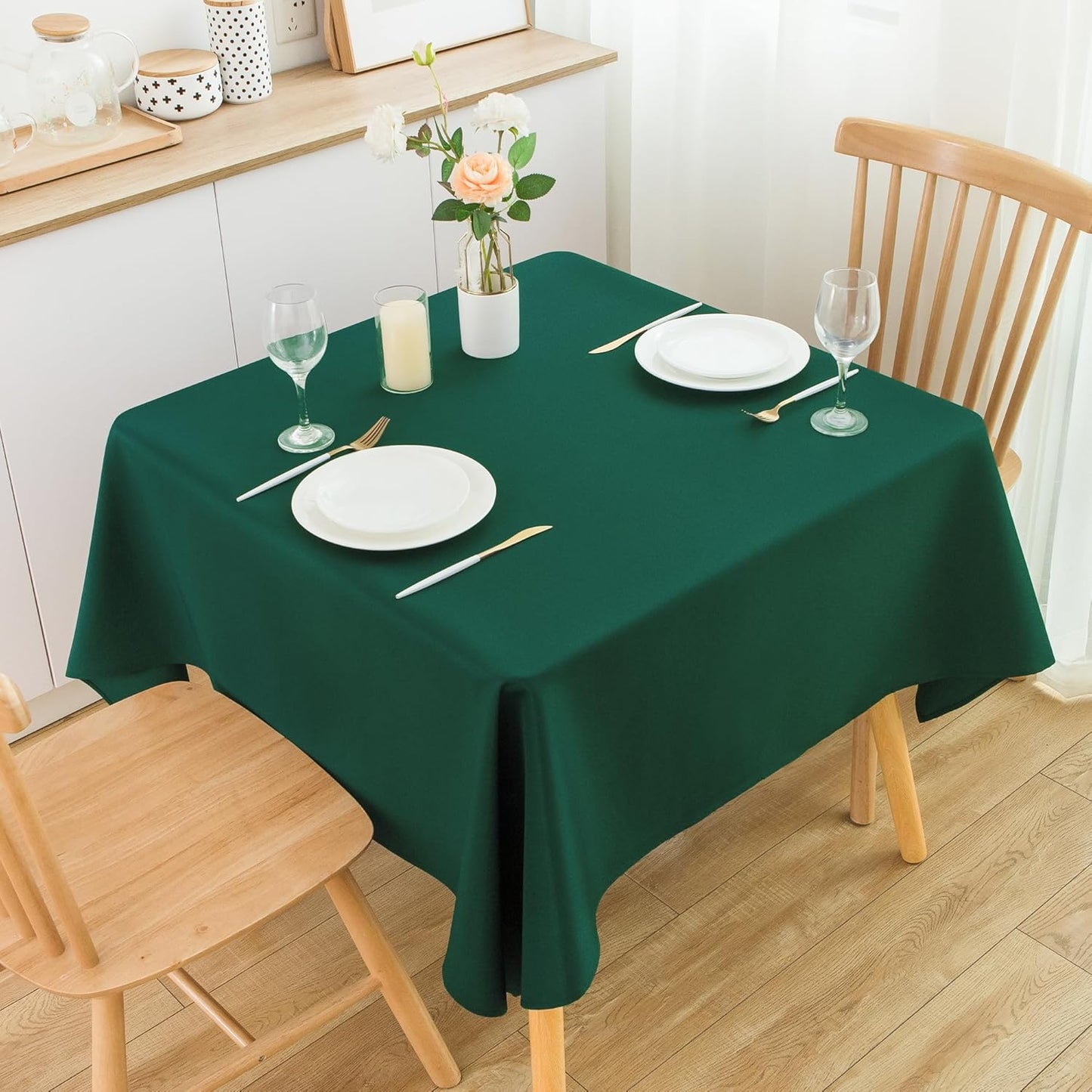 2 Pack Square Table Cloth 52X52 Inch Green Tablecloth Washable Polyester Solid Dining Table Cover for Birthday Party Dinner Holiday Outdoor Indoor