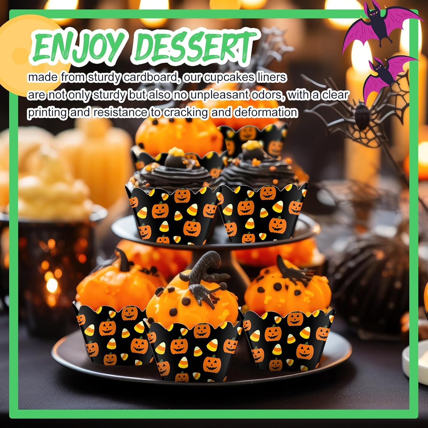 Domensi 100 Pcs Halloween Pumpkin Cupcake Wrappers Rustic Cupcake Liners Pumpkin Candy Corn Baking Cups Baking Liners for Wedding Bridal Baby Shower Birthday Halloween Party Supplies Dessert Decors