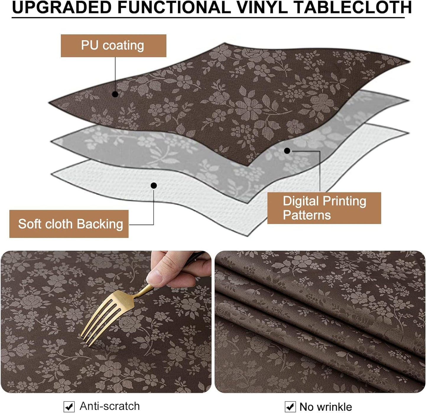 Smiry Rectangle Table Cloth, Waterproof Heavy Duty Vinyl Tablecloths, Wipeable Washable Table Cover for Kitchen and Dining Room (Coffee, 60" X 120")