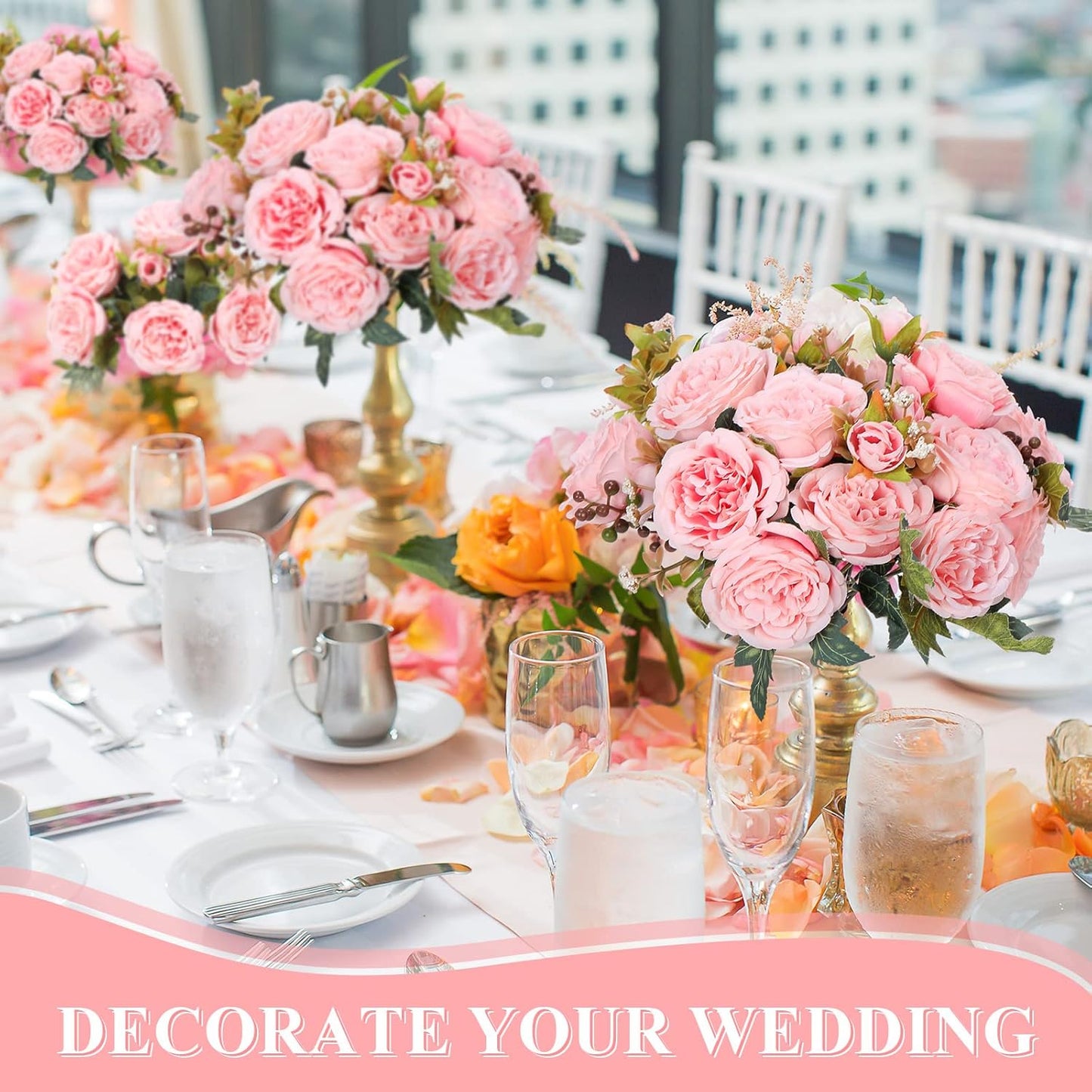 8 Bundles Artificial Peonies Flowers Boho Faux Flowers Arrangements Artificial Centerpiece Spring Bouquet Floral Wedding Decoration for Vase(Pink)