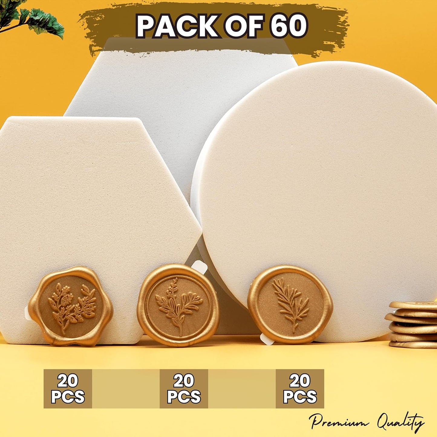 Wax Seal Stickers (60 Pcs, 3 Designs in 1 Pack) Premium Envelope Seal Stickers for Wedding Invitation Envelopes, Adhesive Wax Seals, Perfect for Seating Chart, Gift Wrapping