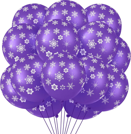 Skylety 40 Pieces Snowflake Balloons Bulk Winter Transparent Snowflake Latex Balloons for Christmas Birthday Wedding Party Decorations(Purple)