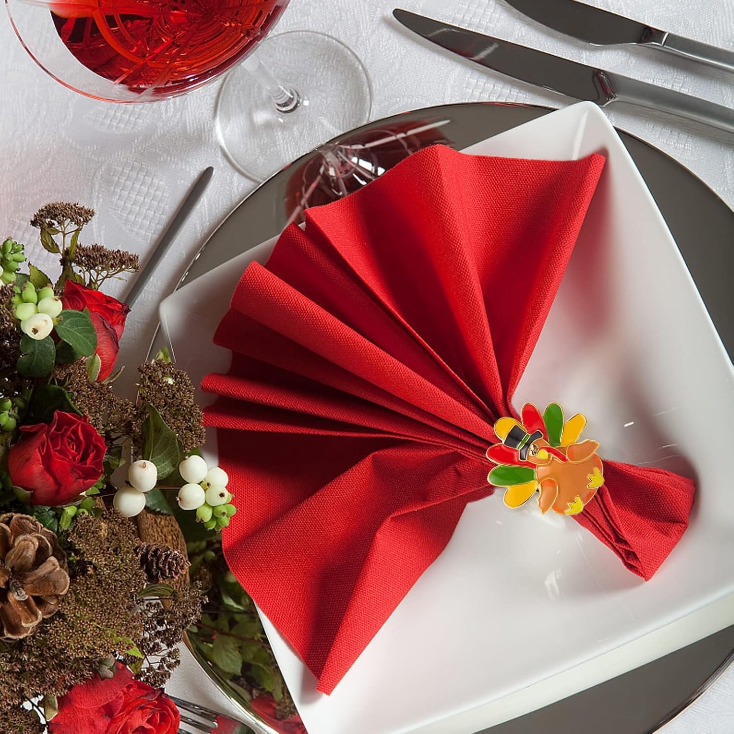 Halatool Thanksgiving Turkey Napkin Rings Set of 6, Alloy Fall Napkin Rings Dinner Tables Holders for Thanksgiving Weddings Holidays Gathering Dinner Party Decorations