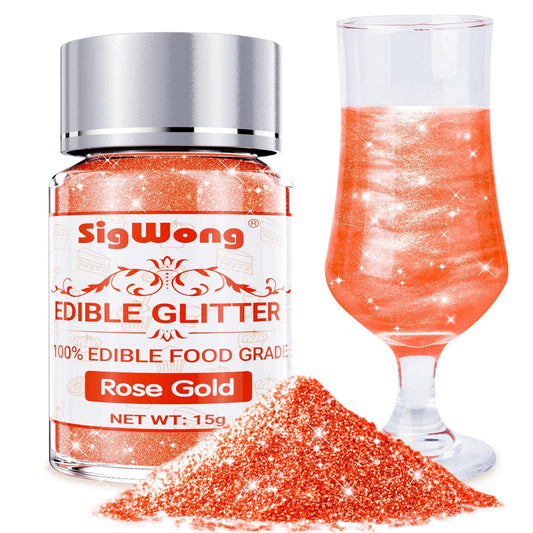 Rose Gold Edible Glitter - 15g Food Grade Luster Dust Powder, Cake Decorating Sprinkle Glimmery Dust for Drinks, Wine, Fondant, Chocolate, Candy, Cookie, Vegan