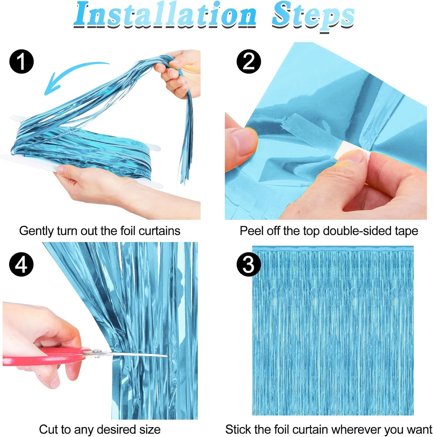 2 Pack Backdrop Curtains, 3.28 Feet x 7.05 Feet Sky Blue Tinsel Backdrop, Metallic Fringe Curtains Foil Tinsel Party Streamer, Winter Backdrop Happy Birthday Party Supplies