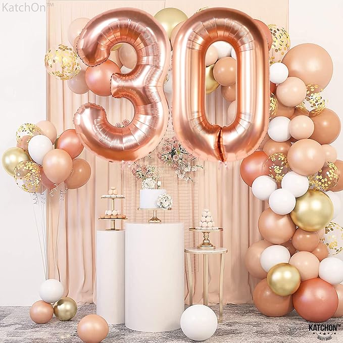 KatchOn, Rose Gold 30 Balloon Numbers - Huge, 40 Inch | Foil 30th Birthday Balloons | Number 30th Balloons For Her | Rose Gold 30th Birthday Decorations for Her | 30th Birthday Decorations for Women