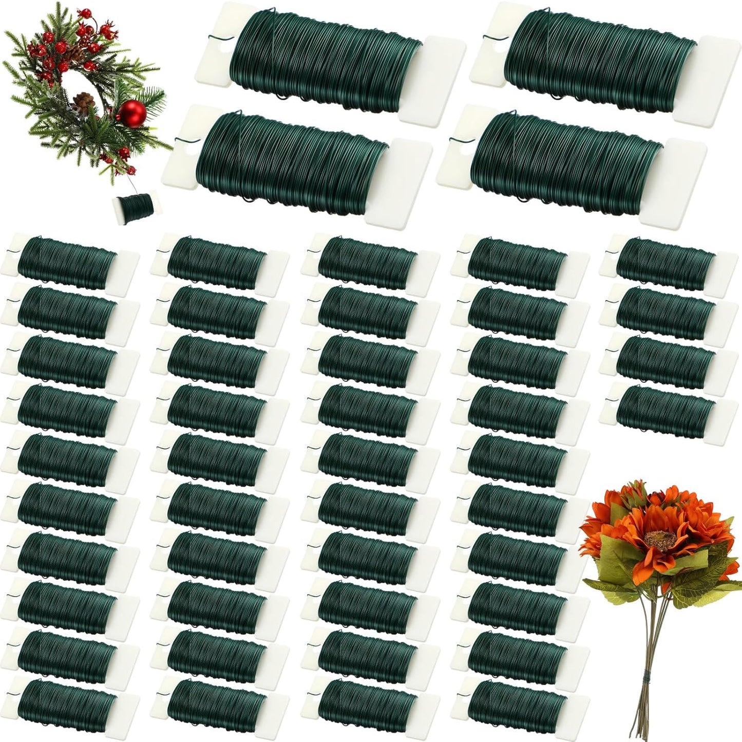 Ferraycle 72 Pack Green Floral Wire 38 Yards 22 Gauge Flexible Paddle Florist Christmas Green Wire for Crafts Christmas Wreaths Tree Garland and Floral Flower Arrangements