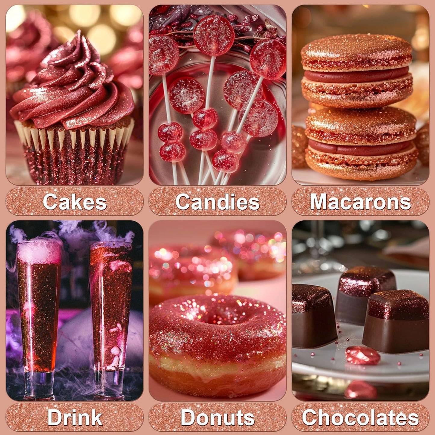 Rose Gold Edible Glitter - 5g Food Grade Cake Decorating Shimmering Glitter, Edible Sprinkle Luster Dust for Drinks, Chocolates, Fondant, Strawberries, Cupcakes, Candy, Cookie - Vegan