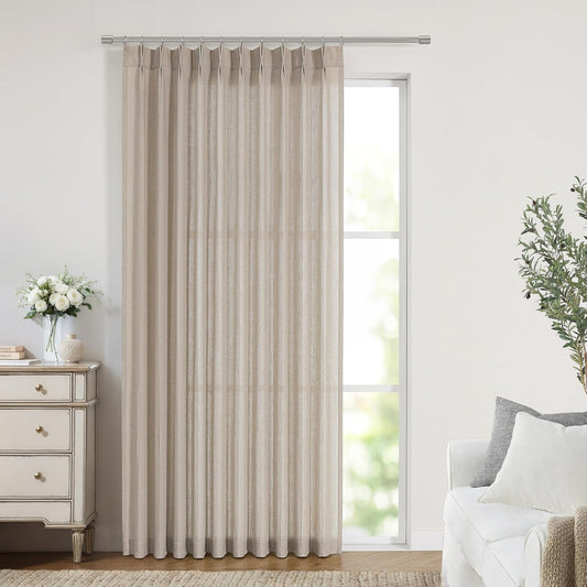 Vision Home Sand Pinch Pleated Semi Sheer Curtains Textured Linen Blended Light Filtering Window Curtains 90 inch for Living Room Bedroom Patio Pinch Pleat Drapes with Hooks 1 Panel 60" Wx90 L