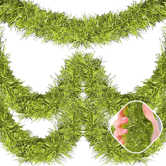 50 Feet Light Green Christmas Tinsel Garland, Metallic Foil Twist Garland Wall Hanging Tinsel Banner Backdrop for Parade Floats, Easter, Mother's Day, Wedding Party Decorations (2in x 50ft)