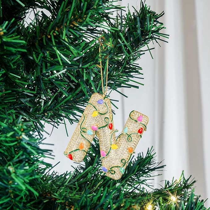 2025 Christmas Initial Ornaments,Letter N Ornaments for Xmas Tree,Hanging Christmas Ornament Gift for Mother Friends Sister Wife Grandma Women Men