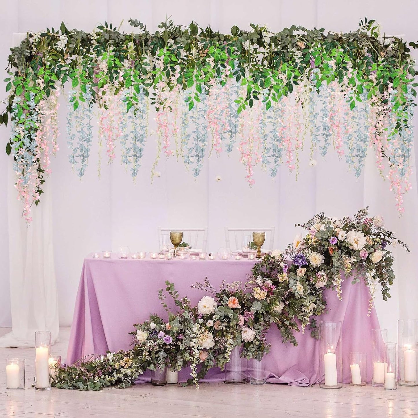 12 Pack Grey Wisteria Hanging Flowers Garland, 3.77 Feet Artificial Flower Vines, Fake Wisteria, Artificial Vines Hanging Garland for Backdrop Outdoor Yard Garden Decor