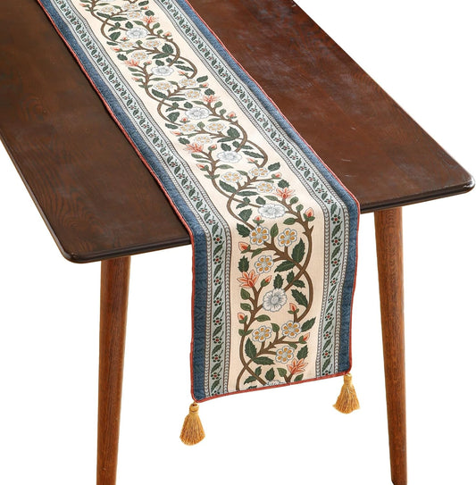 ISAENNE Designer Vintage Elegant Linen Extra Long Table Runner 118 Inches,Colorful Flower Pattern Soft Table Runners for Dining Tables,Thanksgiving,Kitchen Tables,Christmas,12"*118"-Naples C