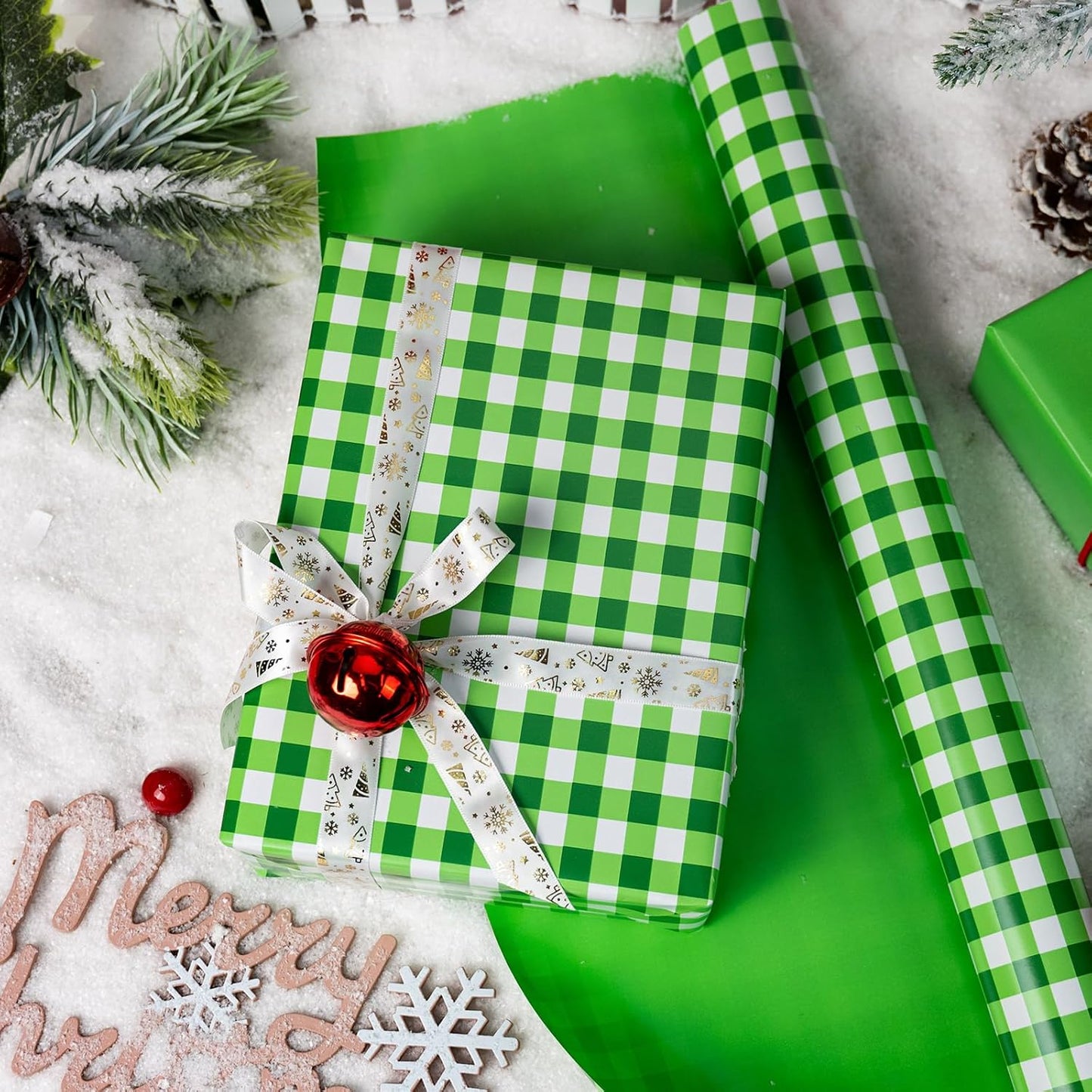 Burymento Green Checkerboard Wrapping Paper, Gift Wrap for Birthday, Valentines, Mothers day, Graduation, Wedding, Fathers day, Baby Shower, Christmas (17in x 32.8ft)