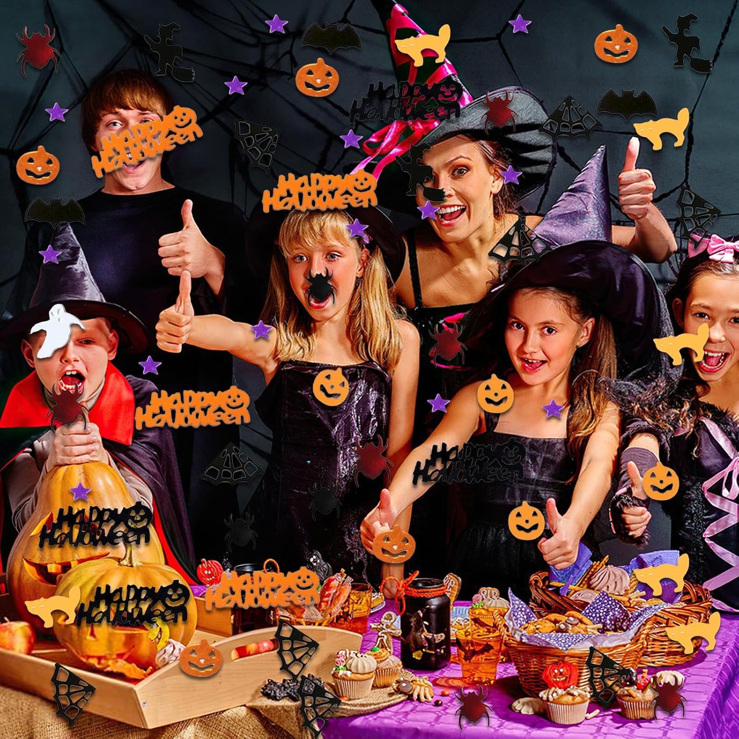 Halloween Party Table Scatter Confetti, 3000 Pcs Pumpkin Spider Webs Bat Foil Metallic Confetti for Halloween Party Table Decorations