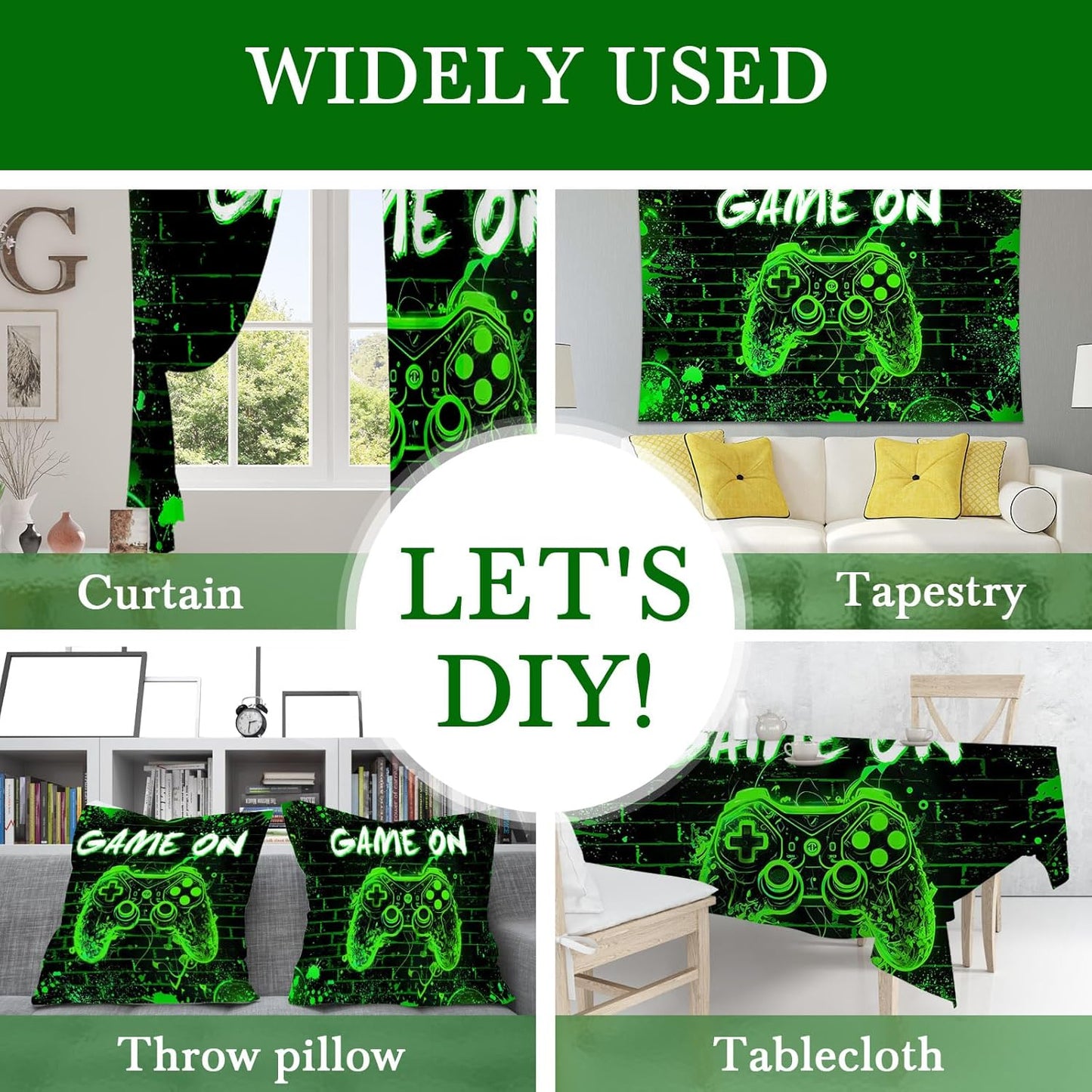 Mocsicka Game On Backdrop Video Game for Boys Level Up Birthday Party Decoration Game Night Arcade Neon Glow Gamer Banner Photography Background (Green, 6x4ft(72"x48"))