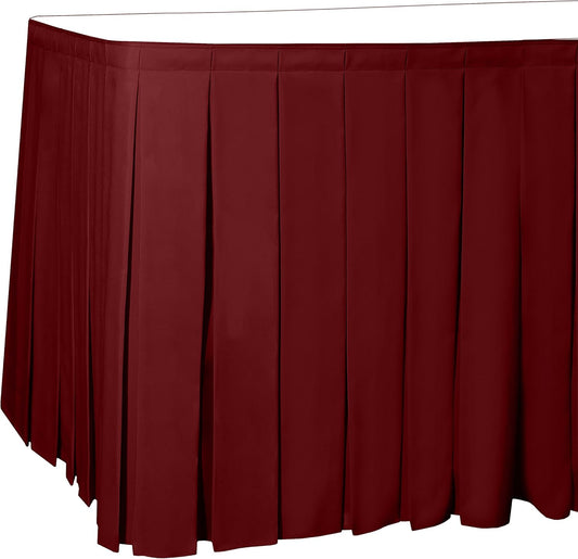 Ultimate Textile Pleat Polyester Fabric Table Skirt - Machine Washable Flame Resistant with Clips for Events, Weddings & Trade Shows, Cut & Sewn in Paterson, NJ - Holiday Red, 21' Box Pleat