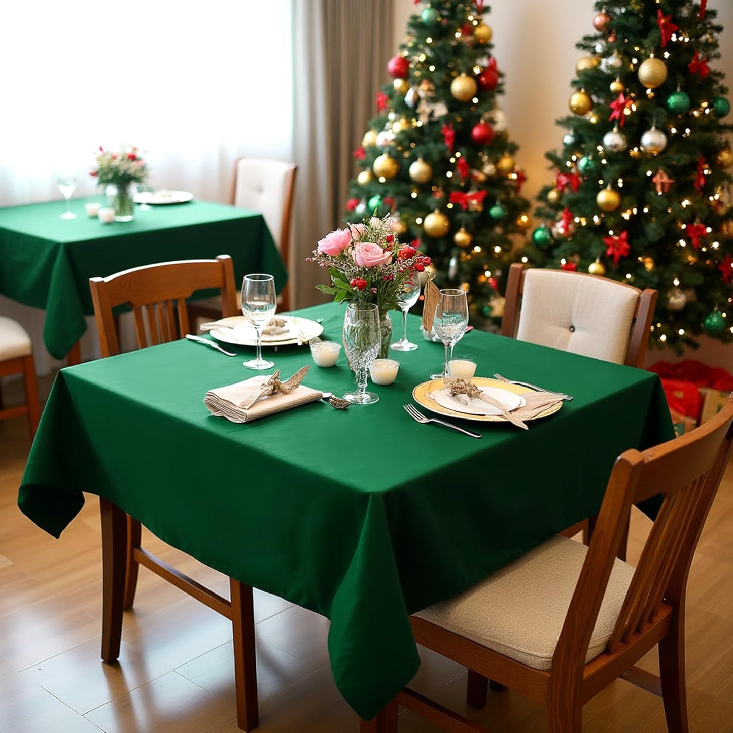 sancua Square Tablecloths 60x60 Inch Hunter Green, 2 Pack - Fabric Table Cloth for Square or Round Tables, Washable Polyester Table Cover for Christmas Dinner, Holiday Party, Display Tables