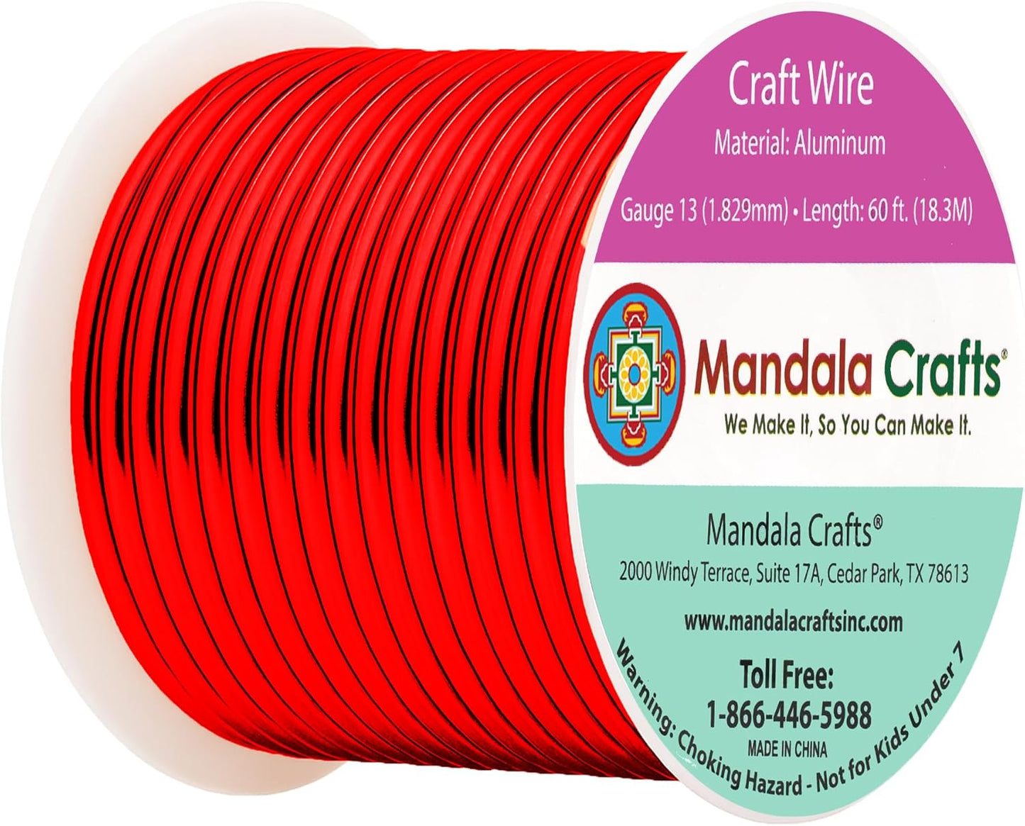 Mandala Crafts 13 Gauge Anodized Aluminum Craft Wire for Jewelry Making - 60 FT Colored Flexible Red Wire - Bendable for Bonsai Armature Crafting Sculpting