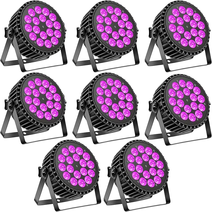 Par Can Lights Stage Lights, 18 LED 180W RGB+UV Uplights Stage Lighting Effect by DMX and Sound Control Stage Lighting for Party Bar Disco DJ Live Show Wedding (8 Packs)