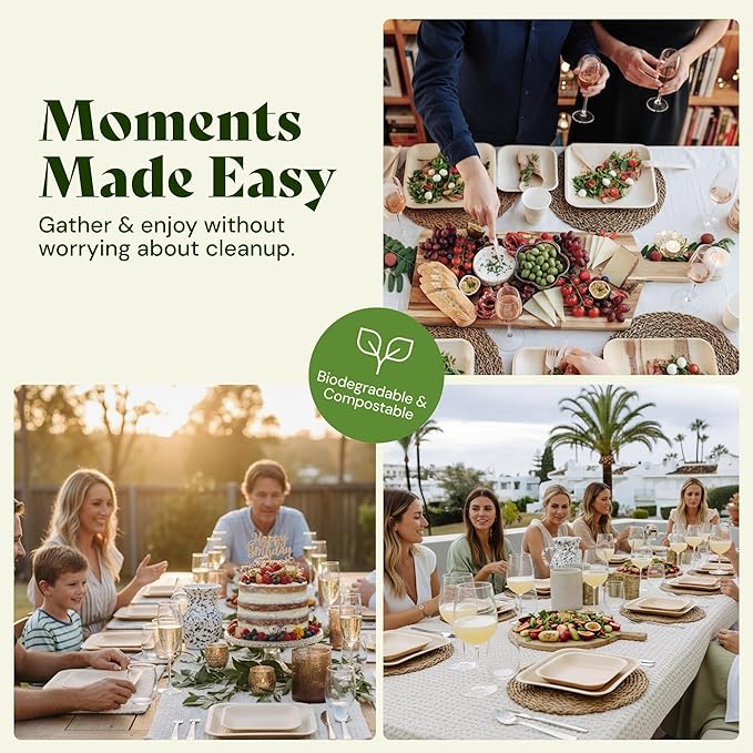Chic Leaf Palm Leaf Disposable Bamboo Plates - Party Plates for Weddings & Event Appetizers, Indoor Events and Cozy Dinner Family Meal - Biodegradable & Compostable - Party Supplies (9", 20 Pack)