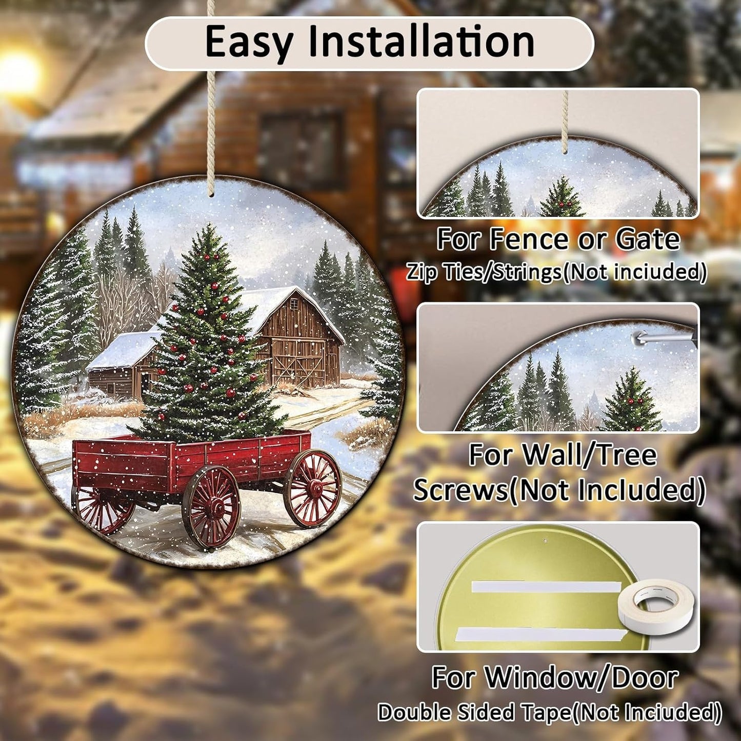 Round Barn Christmas Trees Metal Tin Sign Christmas Vintage Tin Sign Poster For Kitchen Cafe Bar Farmhouse Home Wall Decor Art Winter Decoration 12 * 12 in