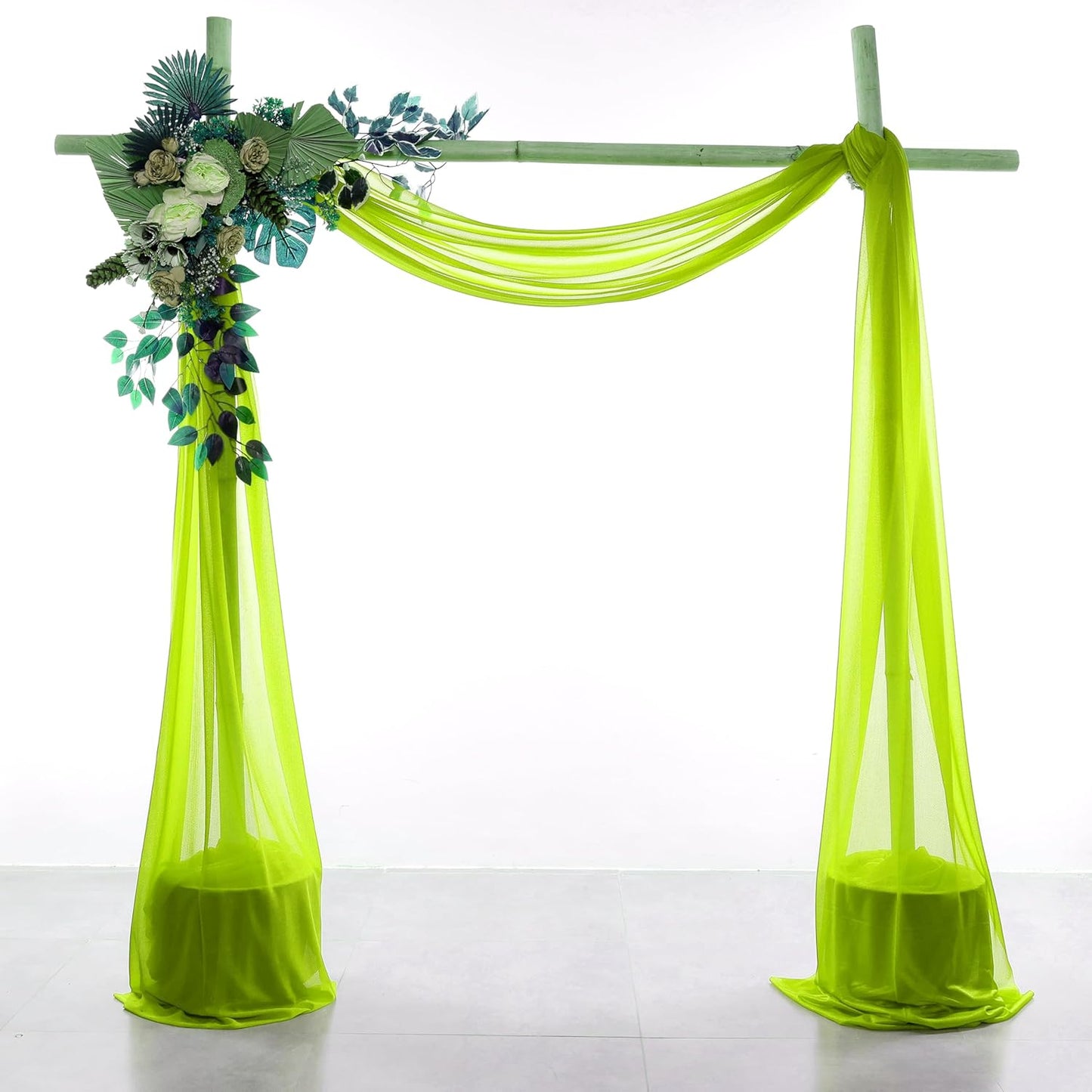 VDS Pack of 3 Panel (30 Inch X 20 Feet) Wedding Arch Draping Fabric Sheer Chiffon Fabric Drapery for Wedding Ceremony Reception Swag Backdrop Canopy Chuppah ARBO Altars Decoration (Parrot Green)
