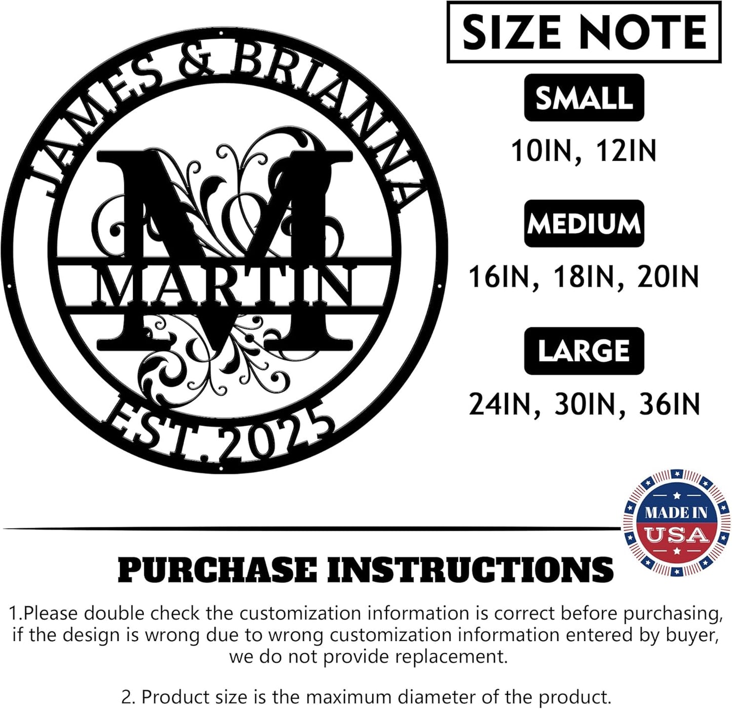 Custom Signs Outdoor Metal, Personalized Name Sign, Family Last Name Sign Home Decor, Initial Monogram Wall Metal Art, Customized Wedding Christmas Housewarming Gifts