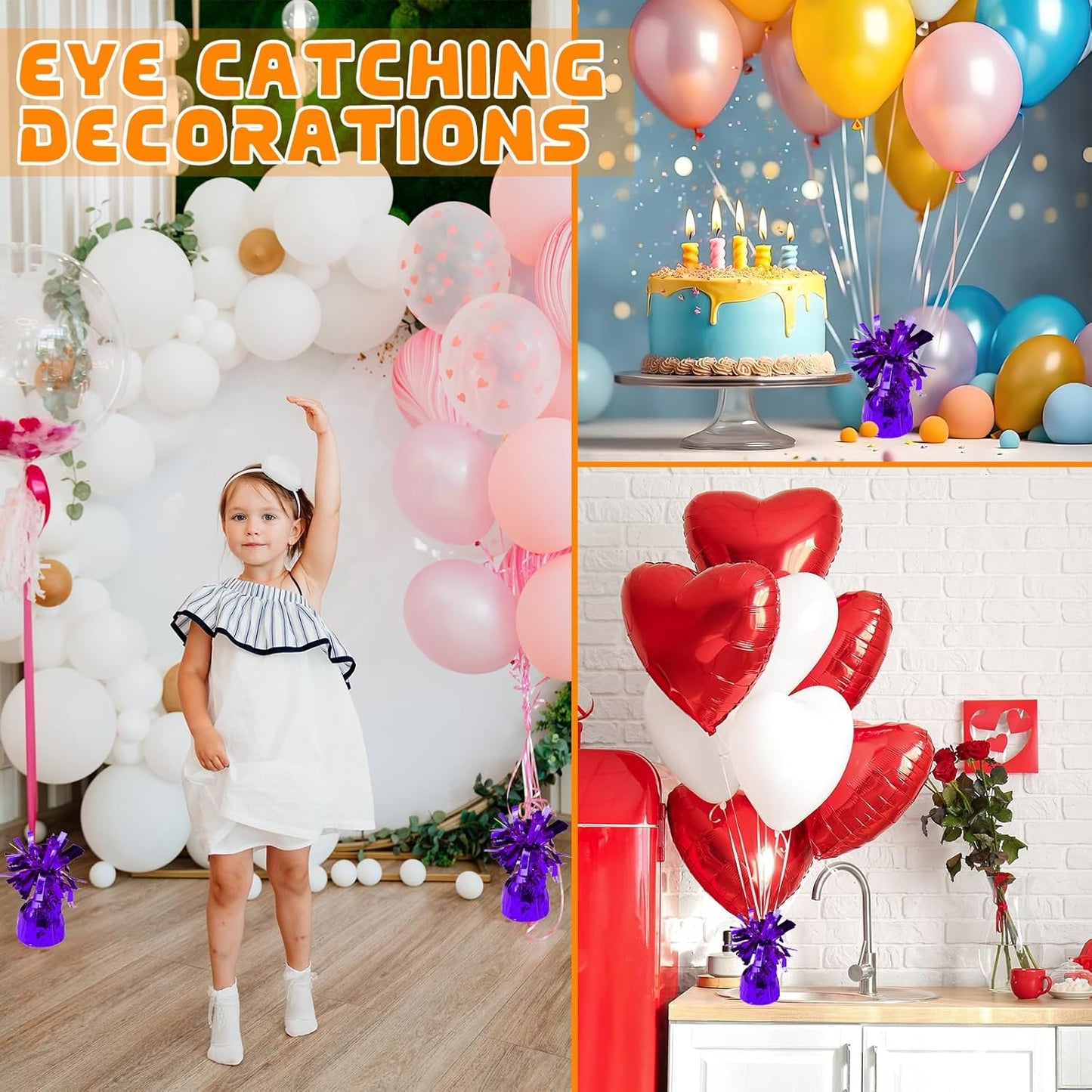 8 Pcs Purple Metallic Balloon Weights Holder Anchors Balloon Holder Weights for Helium Balloons Birthday Graduation Party Christmas Wedding Celebration Decoration (Purple)