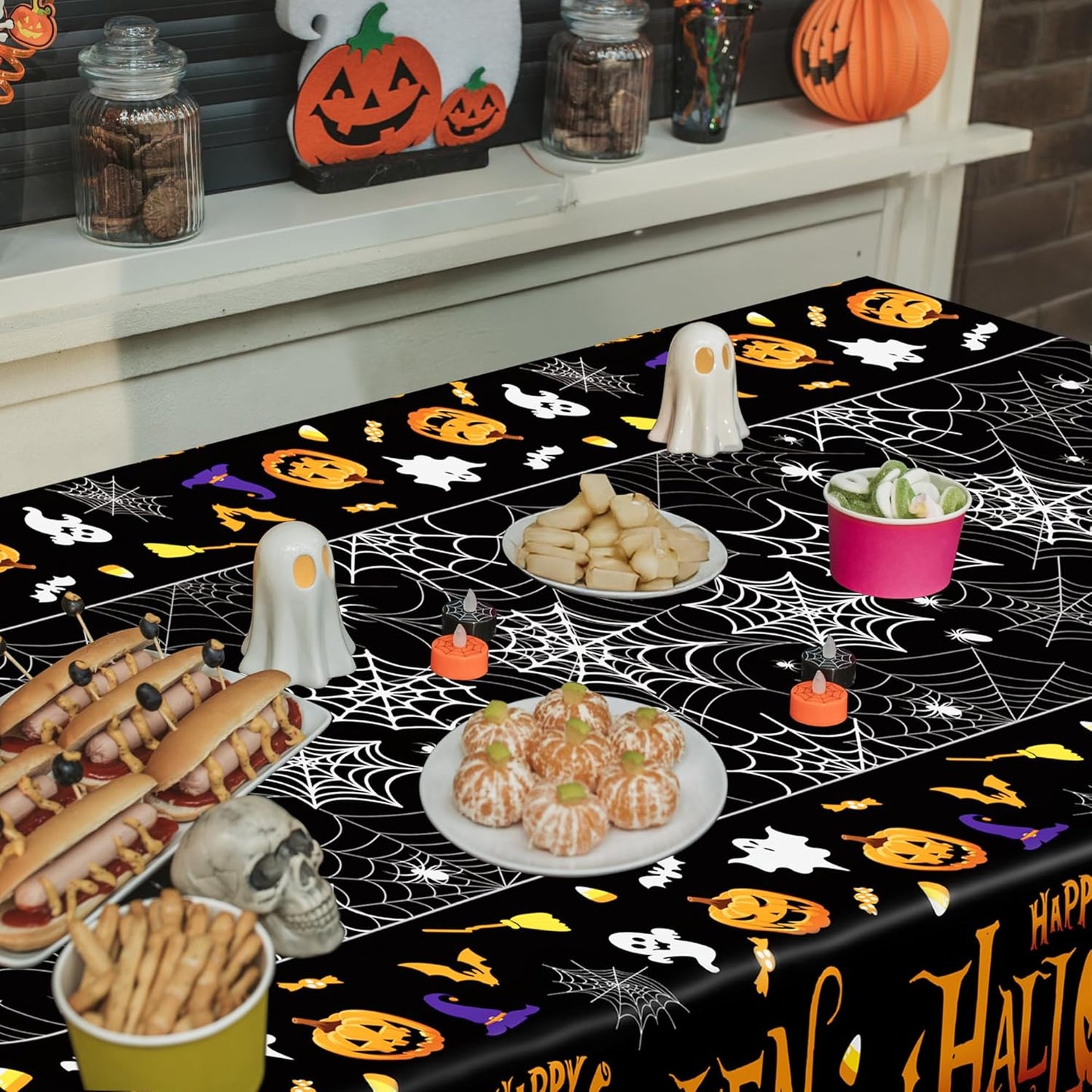 QZYL 12 Pack Halloween Plastic Tablecloth, 54" x 108" Pumpkin Decorations, Spider Webs Pumpkin Design Disposable Table Cloth Tablecover, Halloween Party Decor Dinnerware Indoor