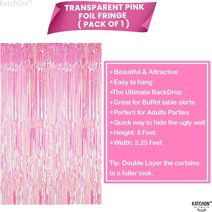 KatchOn, XtraLarge Iridescent Pink Backdrop Curtain - 3.2x8 Feet | Pink Streamers for Birthday, Gender Reveal, Bachelorette, Wedding, Bridal Shower Decorations | Pink Iridescent Party Decorations