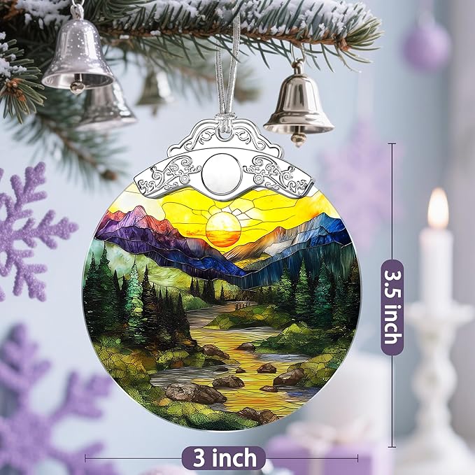 Stained Glass Ornament, Christmas Ornaments, Christmas Decorations for Tree, Holiday Ornament, Gifts for Nature Lovers, Holiday Party Gifts, Gift Ideas & Xmas Gift - Mountain Range