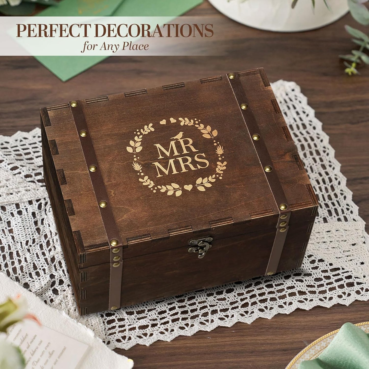 AW BRIDAL Large Mr and Mrs Wedding Keepsake Box with Lids, Engraved Wooden Storage and Decorative Box, Bridal Shower Gifts for Bride Bachelorette, Engagement Gift for Couples Newly Engaged
