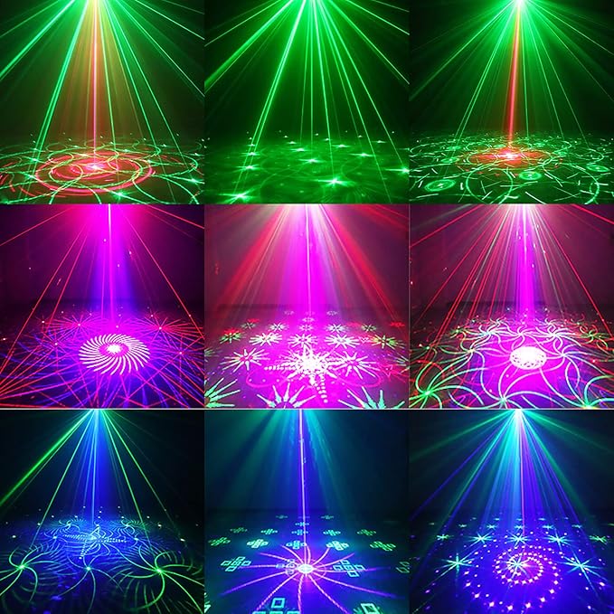 AMKI DJ Disco Lights, 15 Eyes RGB Party Stage Light by DMX512 Control, Sound Activated LED Pattern Strobe Lights for Parties Live Laser Light Show Xmas Club Bar Disco Dancing