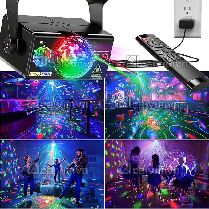 Party Lights DJ Disco Ball & LED Stage Strobe Light with Sound-Activated 10ft USB-C Cable,Remote,Disco Lights for Parties Indoor/Outdoor Use,Birthday,Dance,Clubs,Bar,Weddings, Holidays Décor