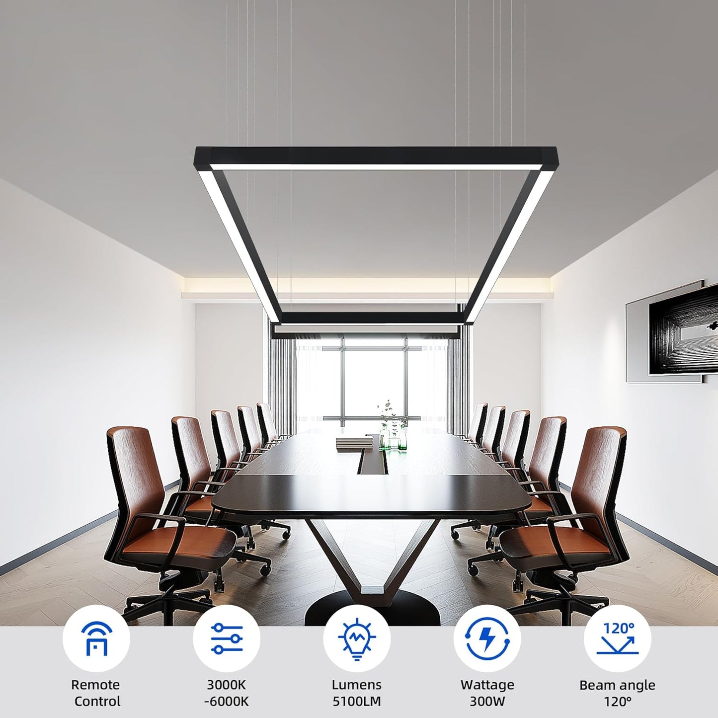 8FT x 4FT LED Linear Light Rectangular Set with Remote Control, 50W Seamless Connection, 3000K to 6000K Color Changing, Commercial Hanging LED Shop Light Fixtures for Office Work Shop Garages