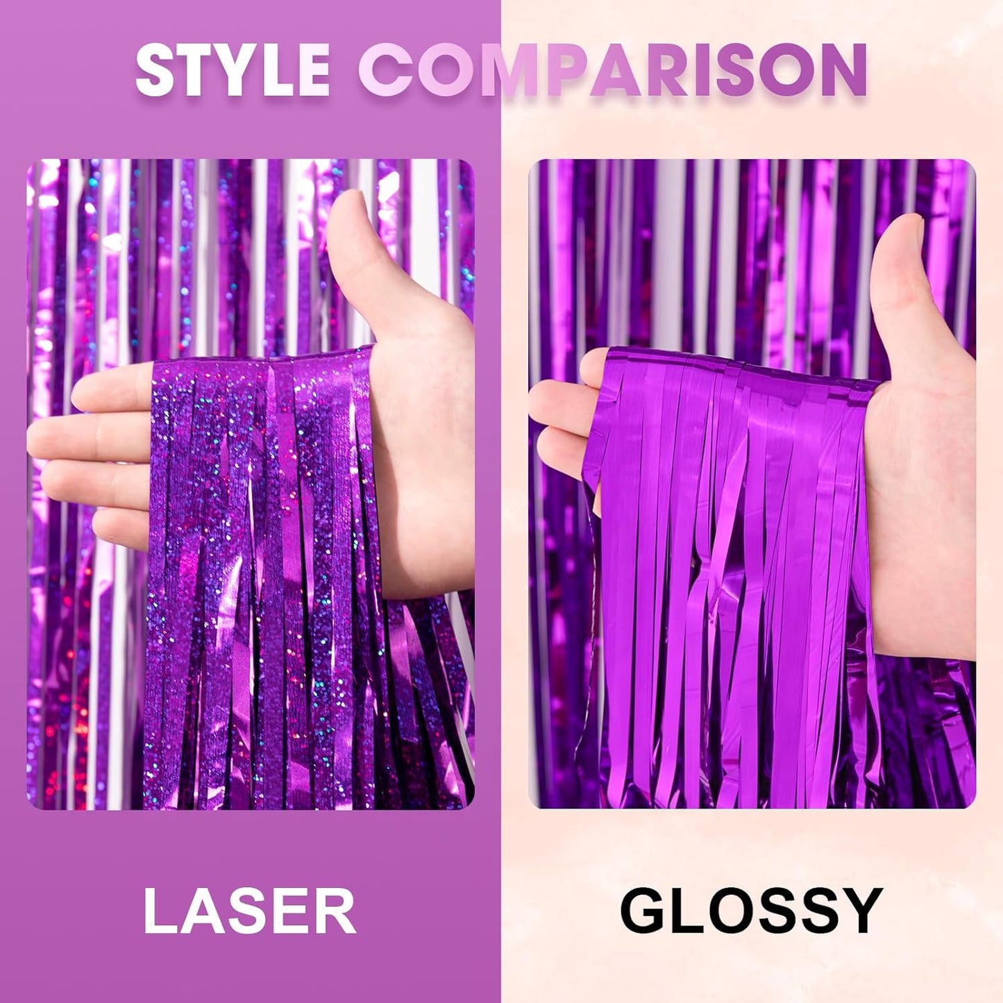 2 Pack Purple Tinsel Foil Fringe Curtains, Purple Party Decorations, Metallic Tinsel Party Streamers Backdrop for Halloween Mermaid Bachelorette Graduation Party Decorations