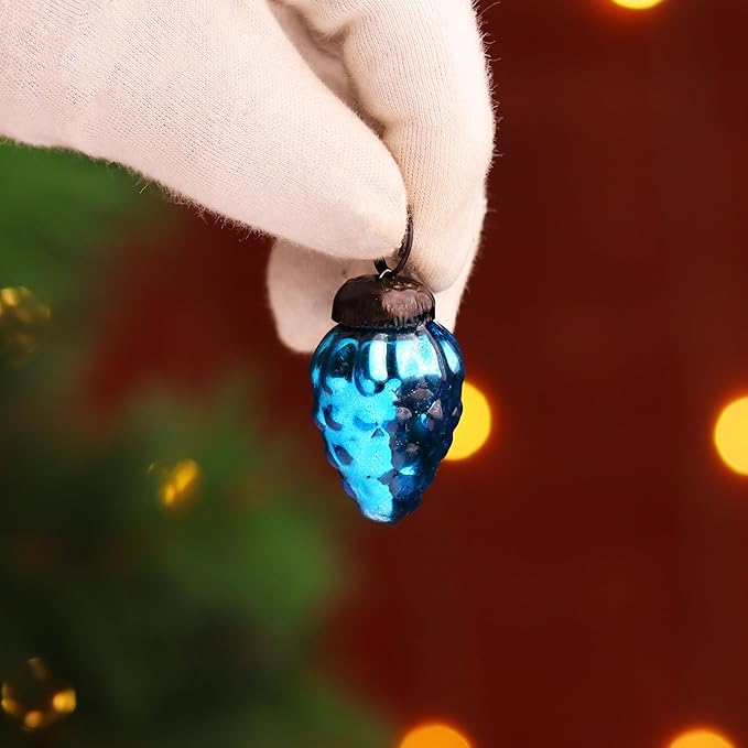 IndianShelf 300 Pieces Turquoise Glass Vintage Christmas Ornaments Mini Bulk Decorative Ornaments for Halloween, Christmas Tree, New Year, Valentine Day, Holidays, Event and Wedding (25 * 12 Boxes)