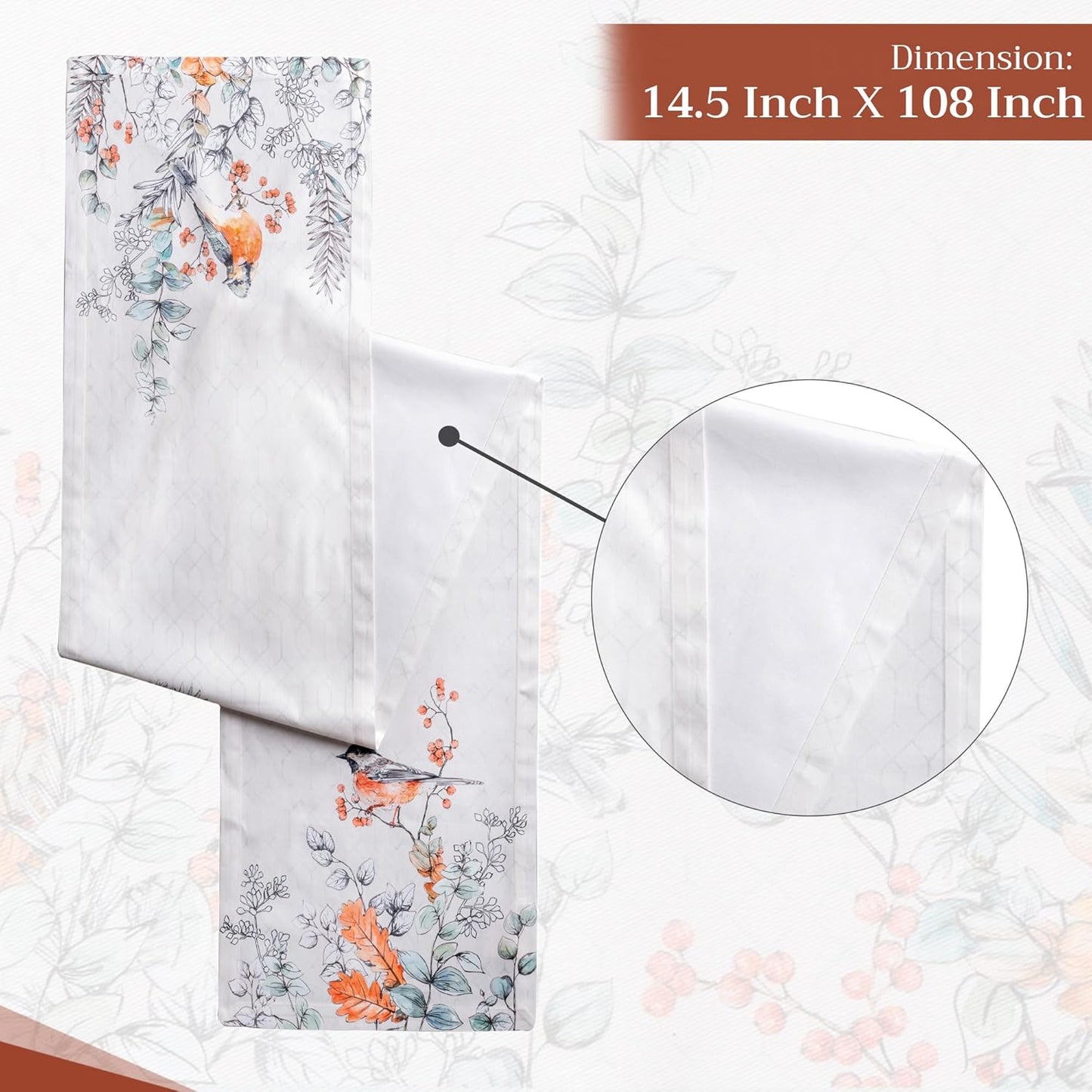 Maison d' Hermine Table Runner 100% Cotton Single Layer Table Runners 108 inches Long for Thanksgiving Christmas Decorations Home Kitchen Dining Party Wedding (Whitish Shabby Chique, 14.5" x 108")