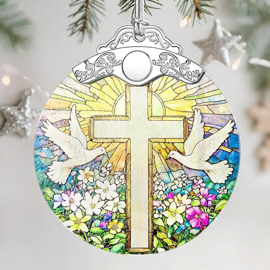 Christmas Ornament, Stained Glass Ornament, Christmas Ornaments for Tree, Hanging Ornaments for Home Decor & Xmas Decorations – Holiday Decor, Gift Ideas, Perfect Holiday & Xmas Gifts - Cross