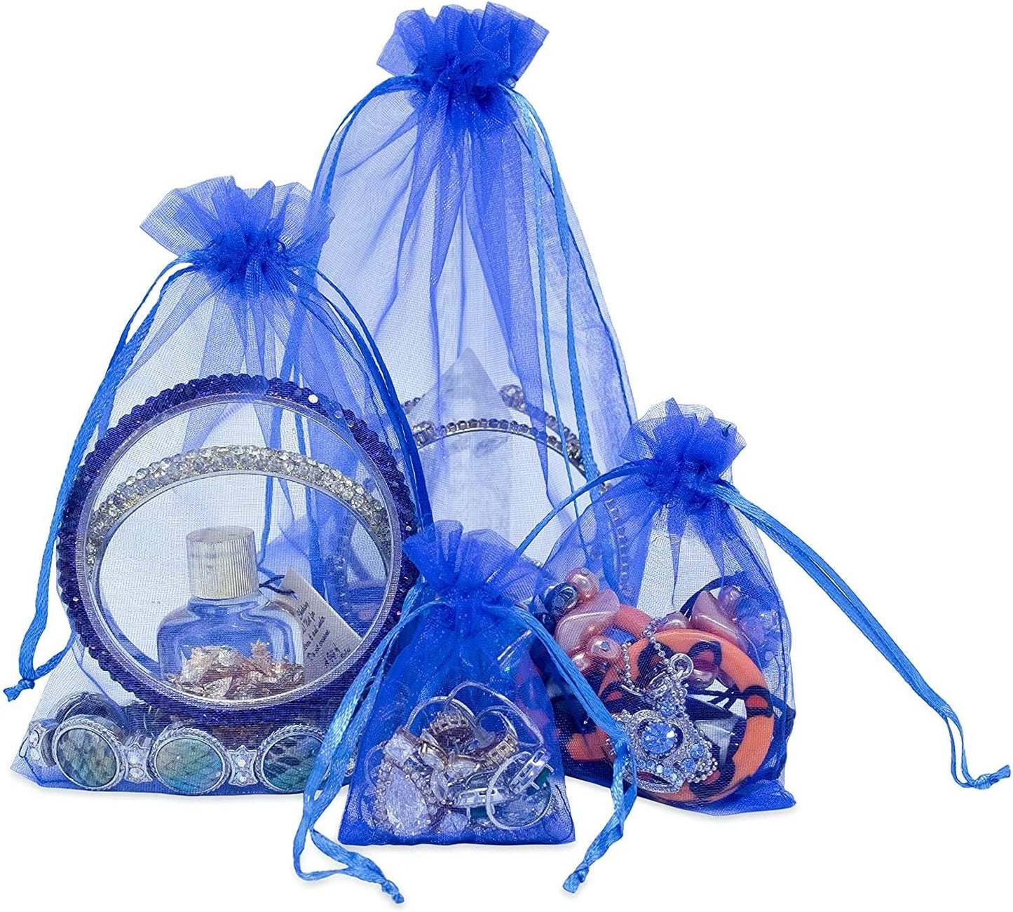 TheDisplayGuys 48-Pack 2" x 2-3/4" Royal Blue Sheer Organza Gift Bags with Drawstring, Goodie Bags for Jewelry, Candy Bags, Treat Bags, Wedding Favors Small Mesh Bags